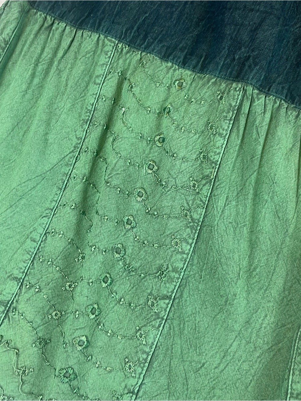 Young Threads Boho Tiered Wide Leg Pants Small Green Colorblock Palazzo - Picture 5 of 6